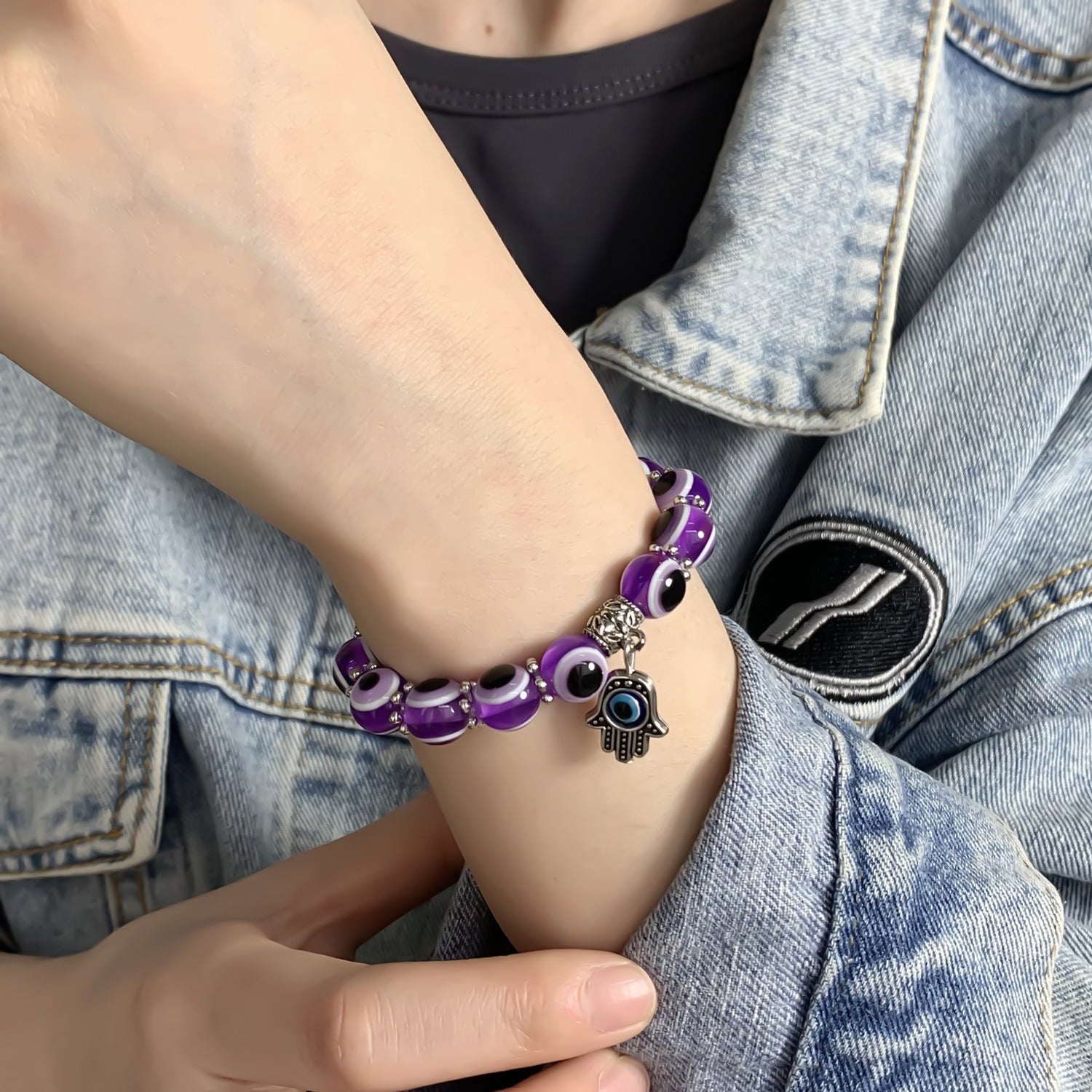 Wholesale Palm Hollow Devil Eyes Beaded Elastic Bracelet